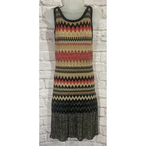Boston Proper Small Metallic Midi Sweater Dress Stretch Woven Lined Zipper Back